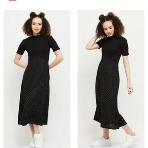 Zara knit satin polka dot midi dress